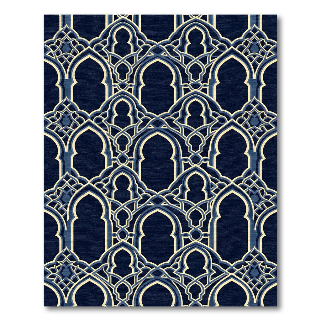 Elegant Navy Arched Geometric Filigree Rug