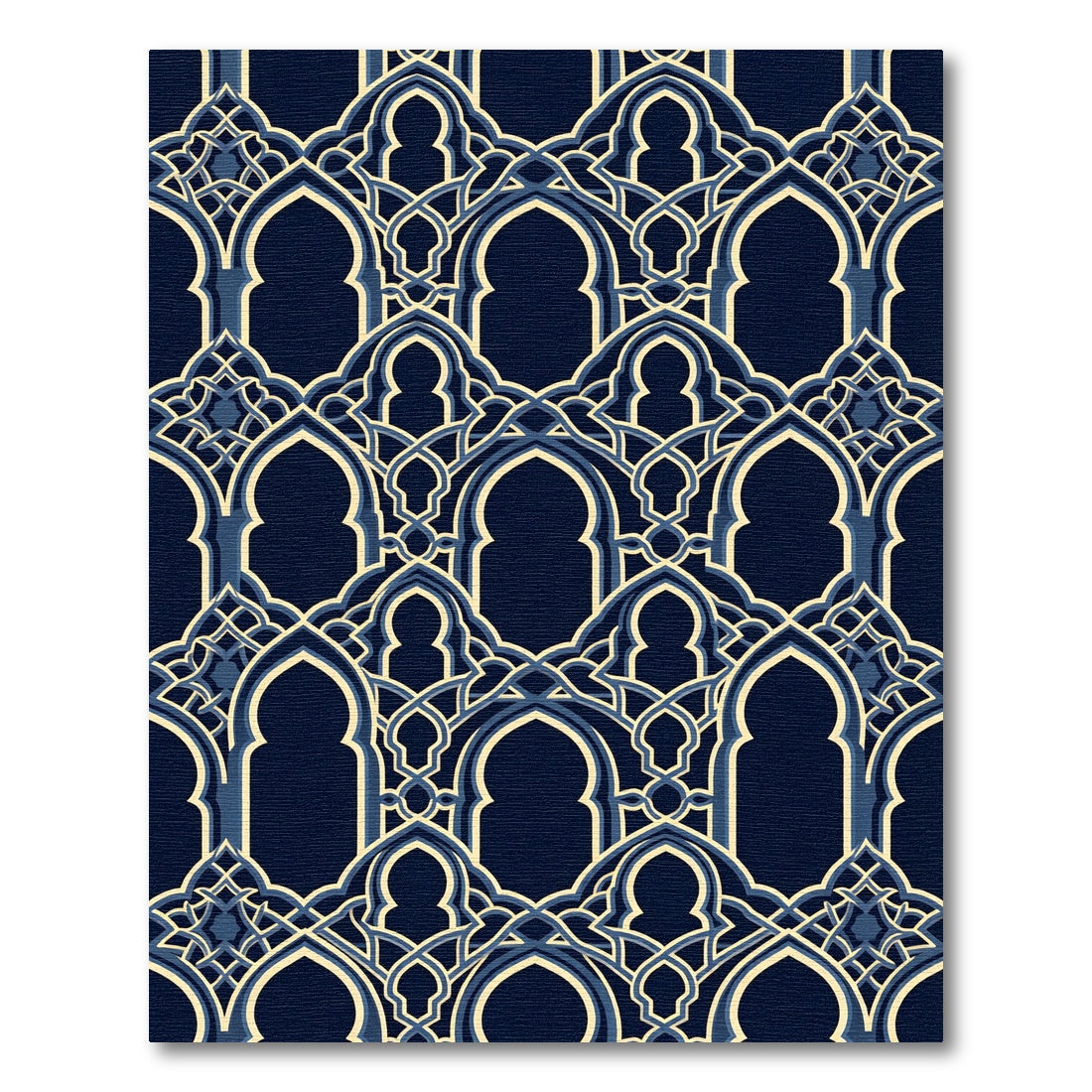 Elegant Navy Arched Geometric Filigree Rug