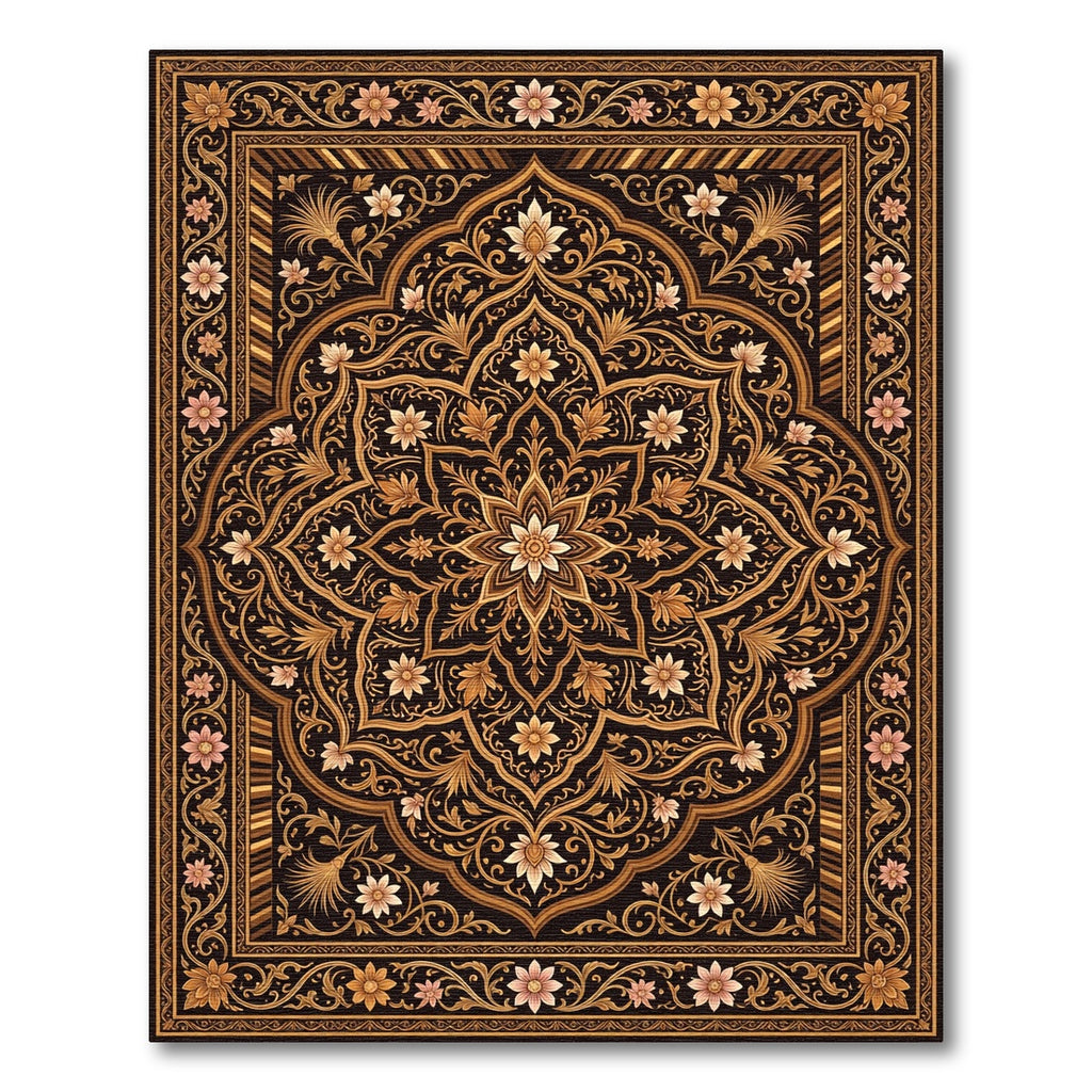 Elegant Floral Gold Medallion Area Rug