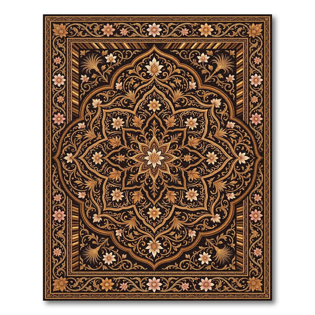 Elegant Floral Gold Medallion Area Rug