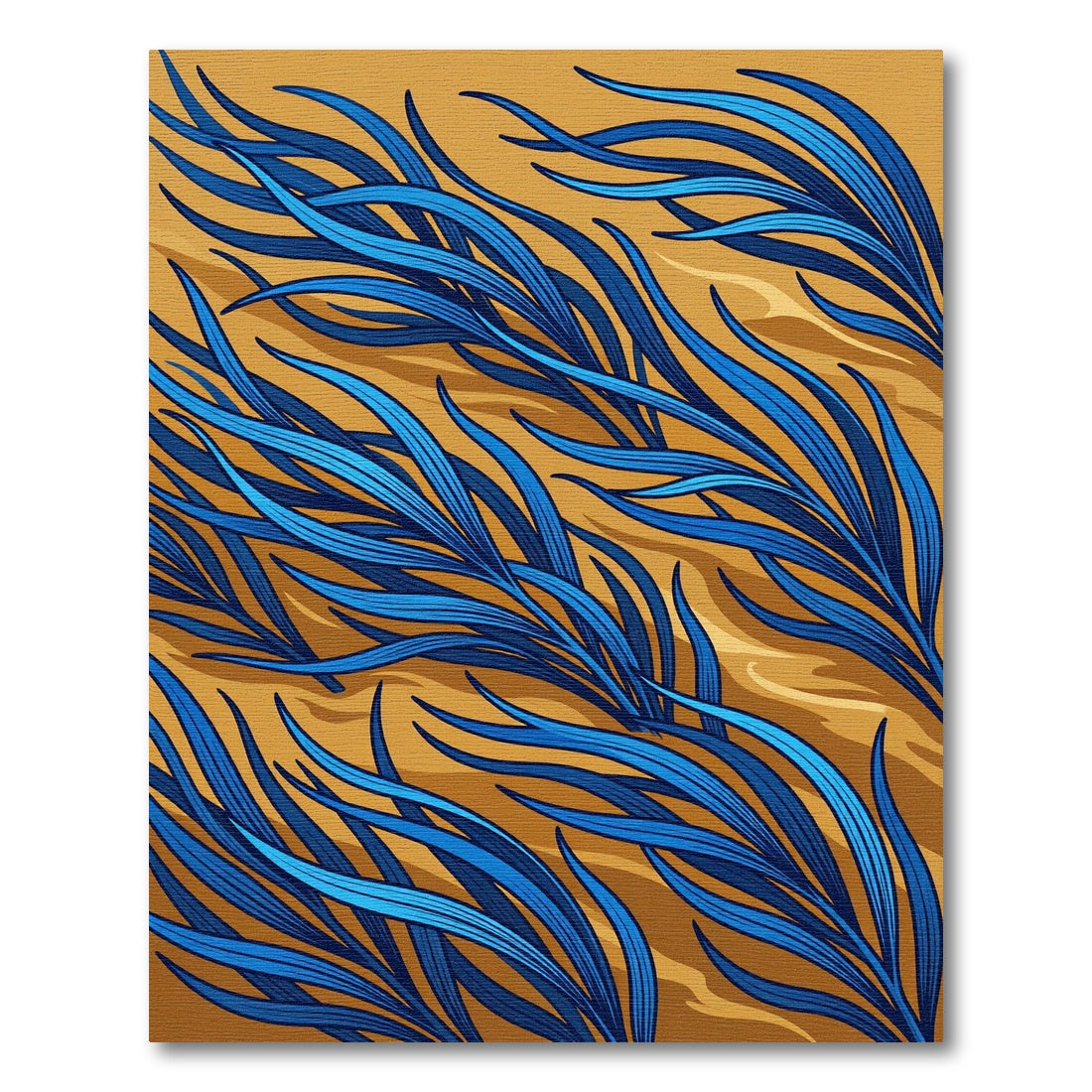 Abstract Blue Grass on Ochre Rug