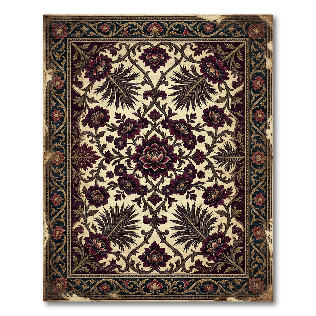 Vintage Dark Crimson Floral Medallion Rug