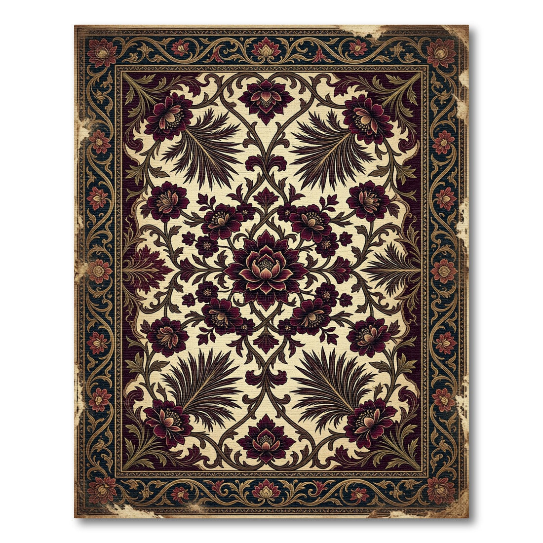Vintage Dark Crimson Floral Medallion Rug