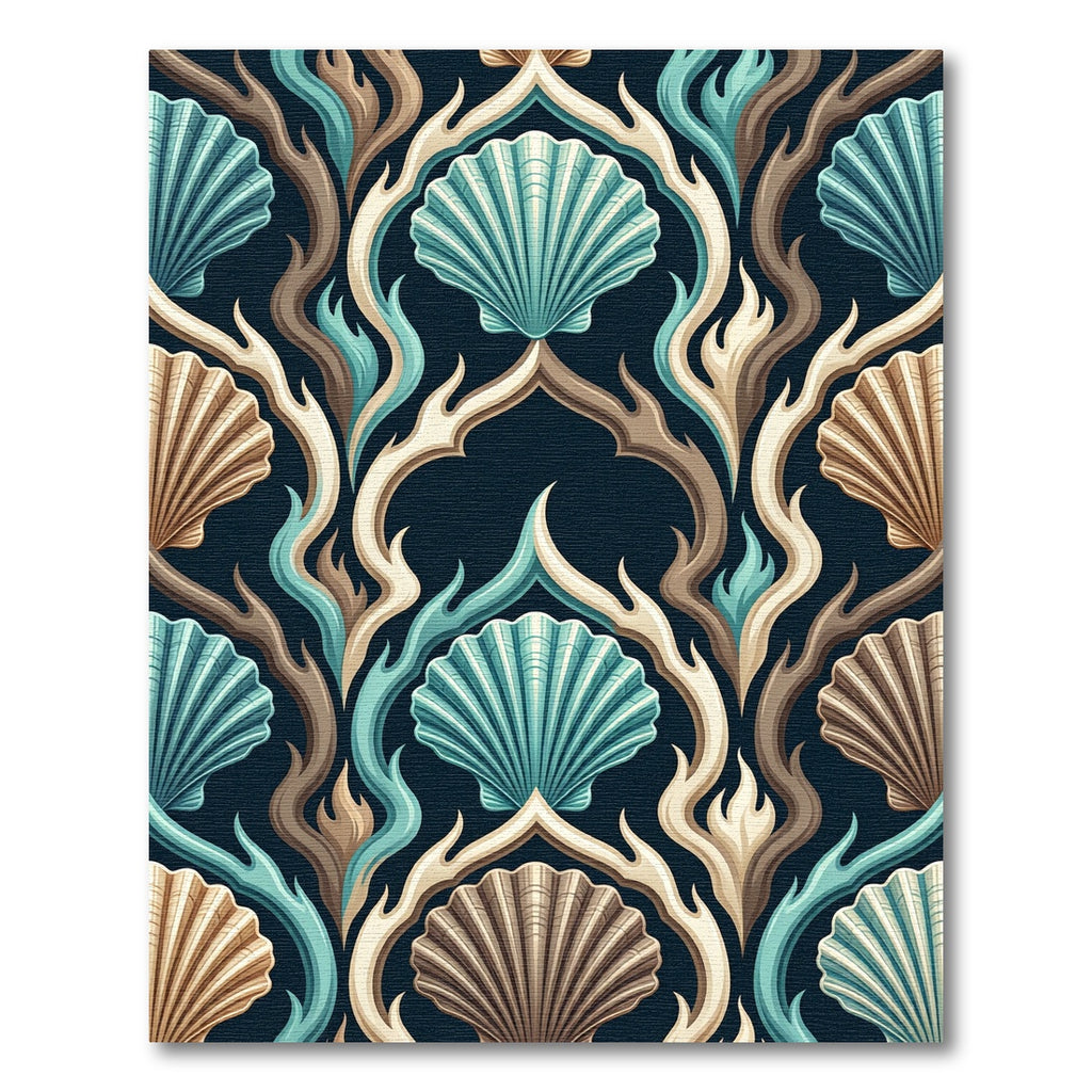 Coastal Teal and Bronze Shell Art Deco Rug