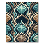 Coastal Teal and Bronze Shell Art Deco Rug