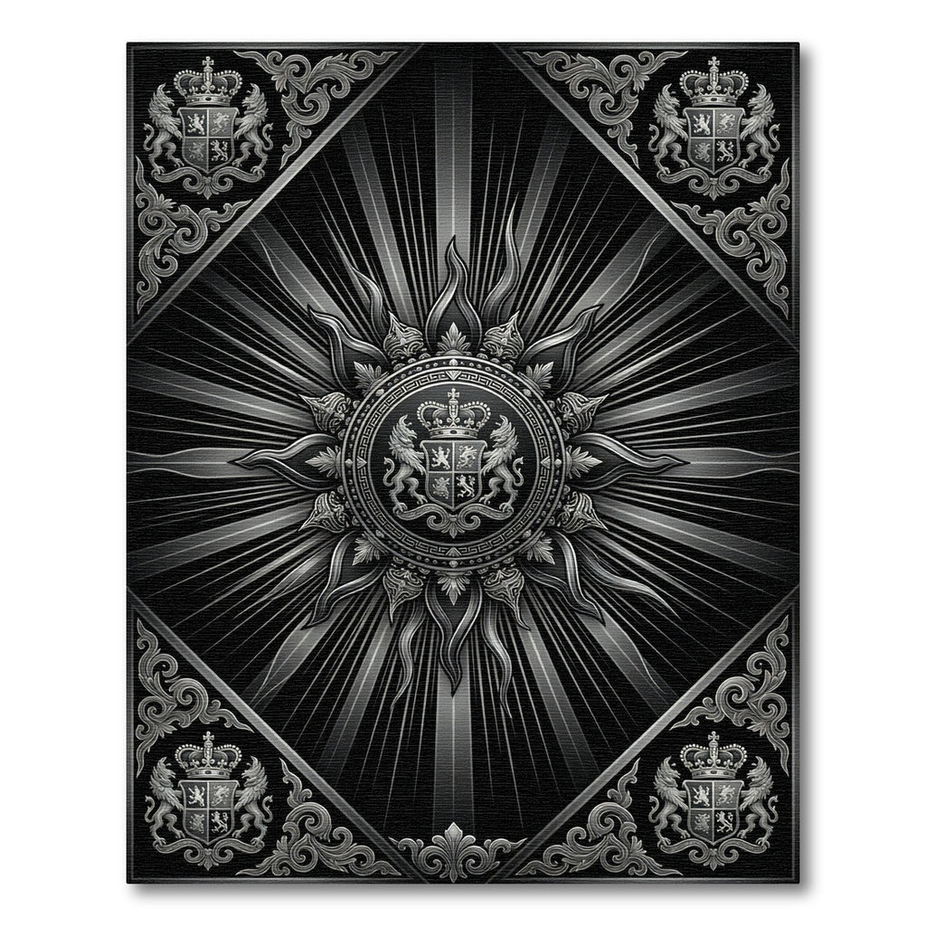 Monochromatic Sunburst Crest Mandala Rug