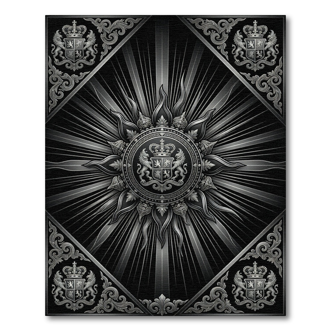Monochromatic Sunburst Crest Mandala Rug