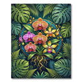 Vibrant Tropical Orchid Botanical Medallion Rug