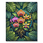 Vibrant Tropical Orchid Botanical Medallion Rug