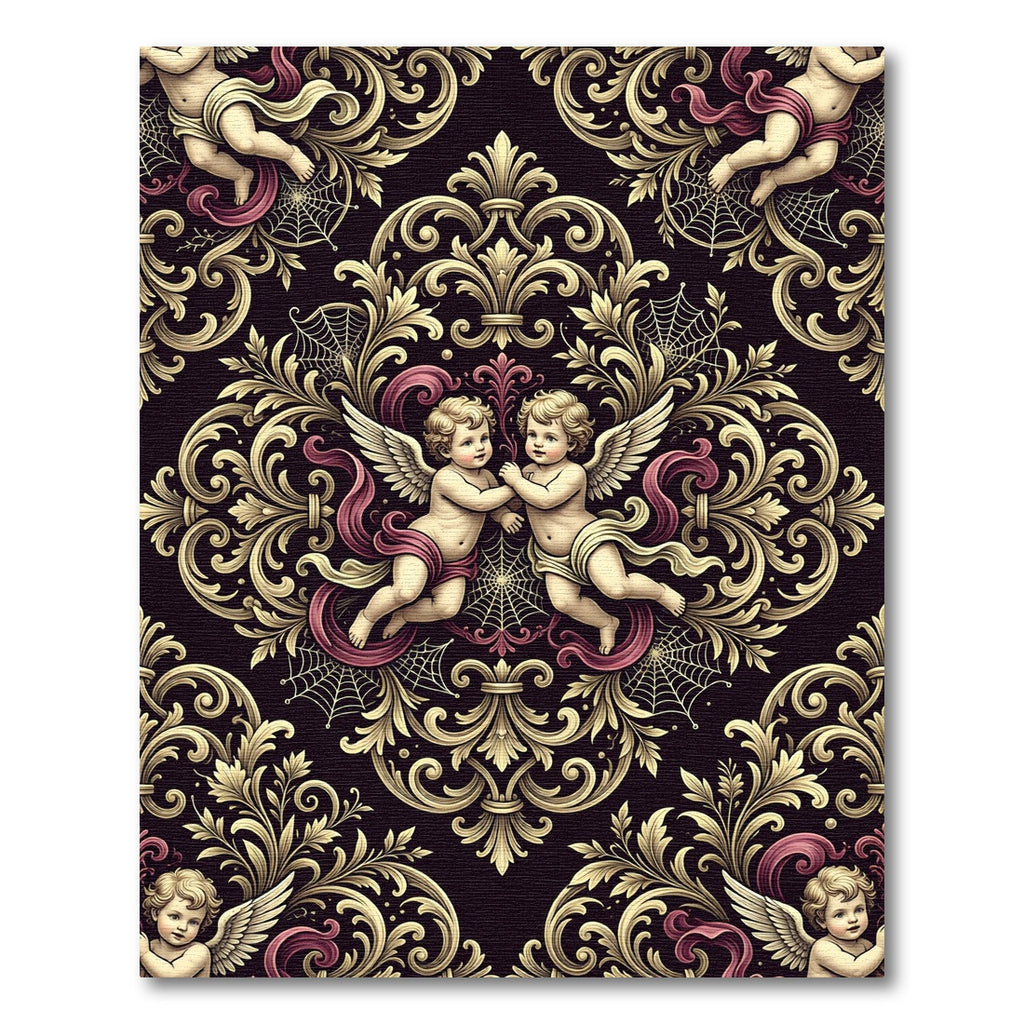 Gothic Cherub Baroque Damask Velvet Gold Rug