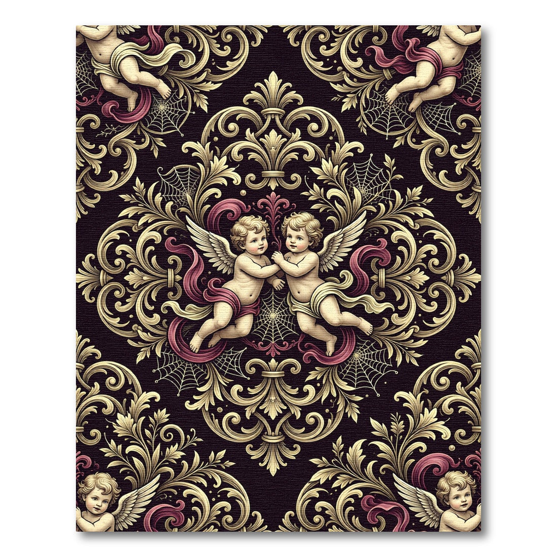 Gothic Cherub Baroque Damask Velvet Gold Rug