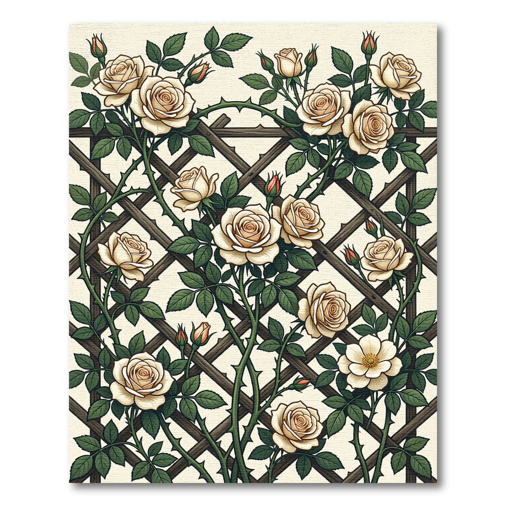 Cream Rose Garden Trellis Wall Art Rug