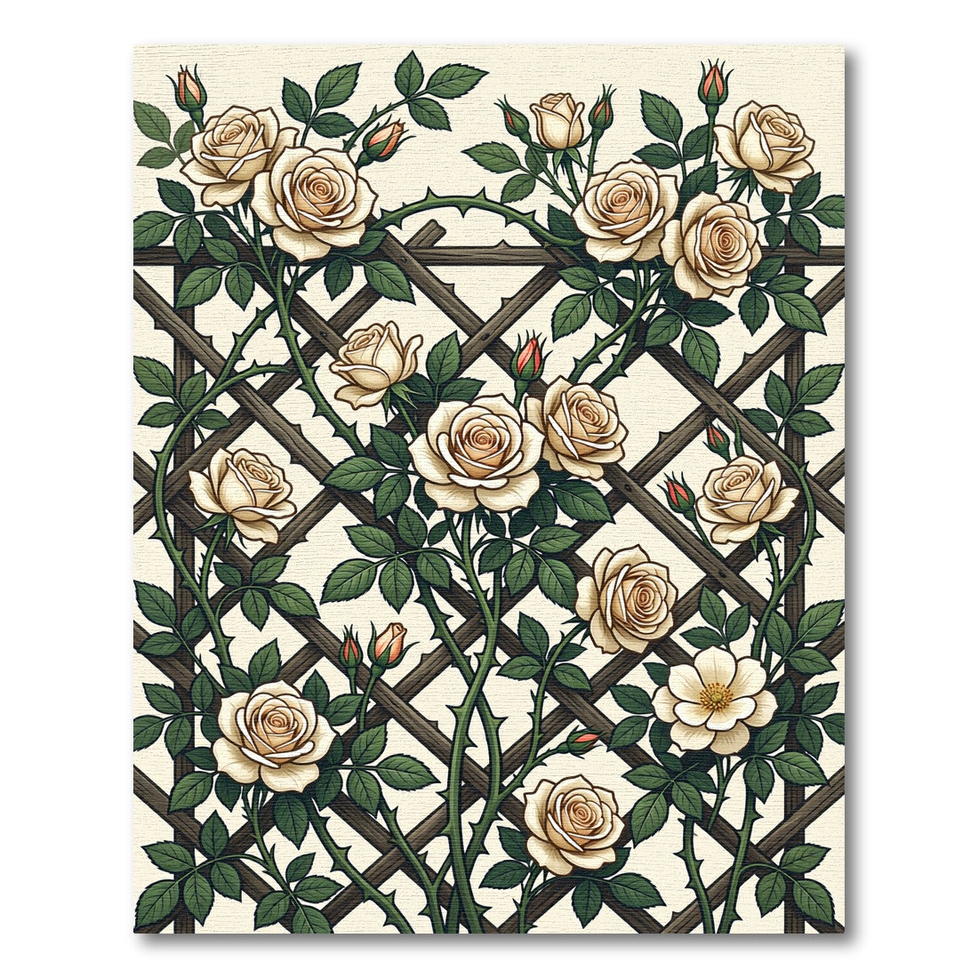 Cream Rose Garden Trellis Wall Art Rug