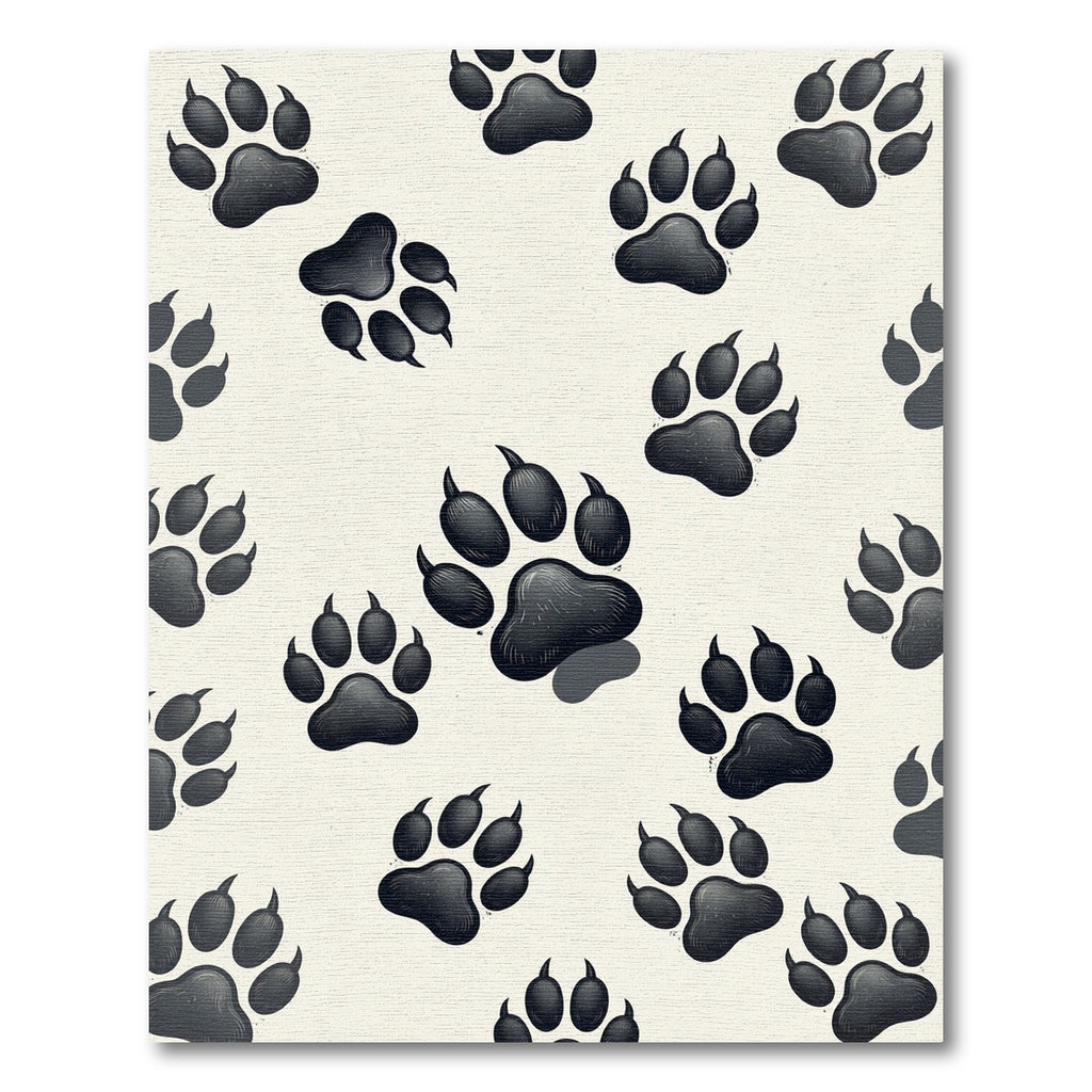Playful Monochrome Paw Print Rug
