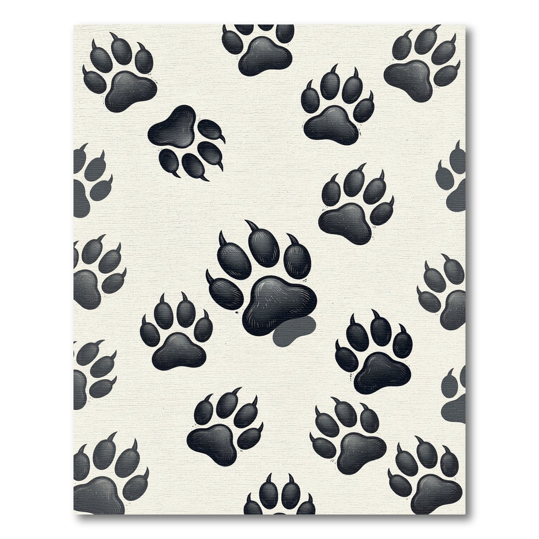 Playful Monochrome Paw Print Rug