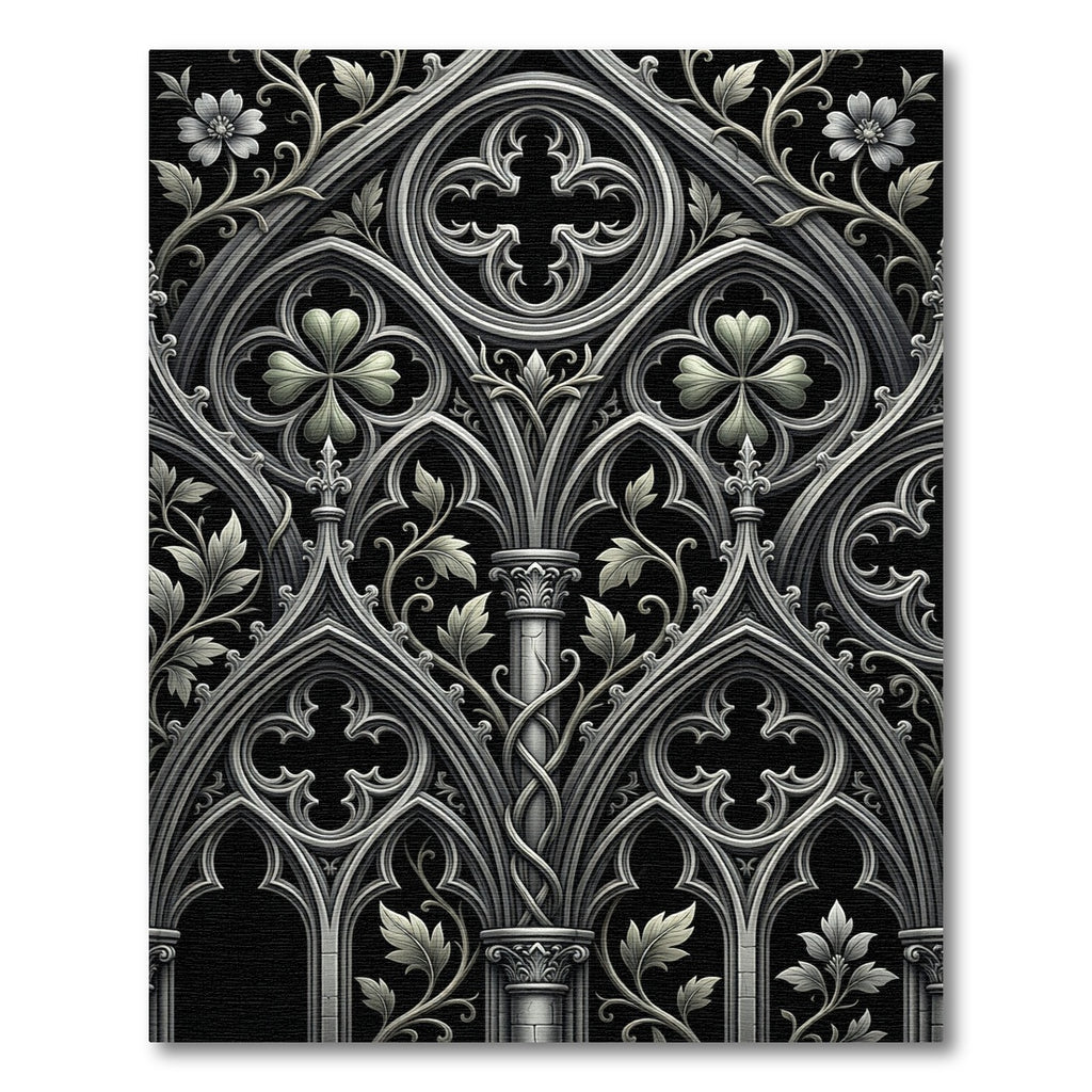 Gothic Silver Ornate Floral Arch Rug