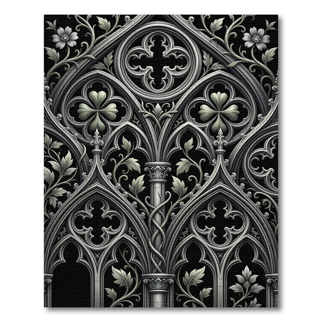 Gothic Silver Ornate Floral Arch Rug