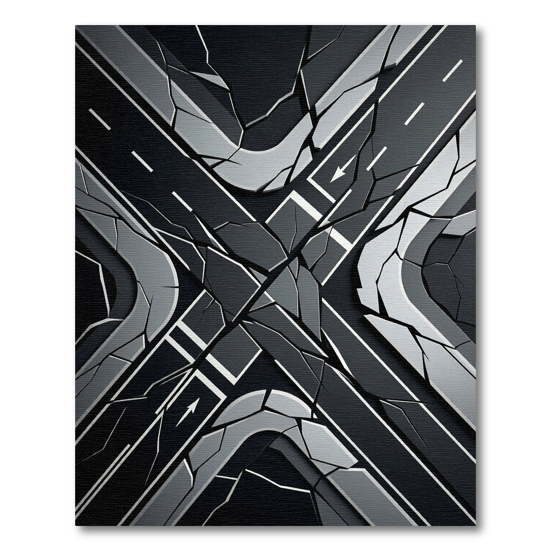 Modern Monochromatic Geometric Intersecting Roadway Rug