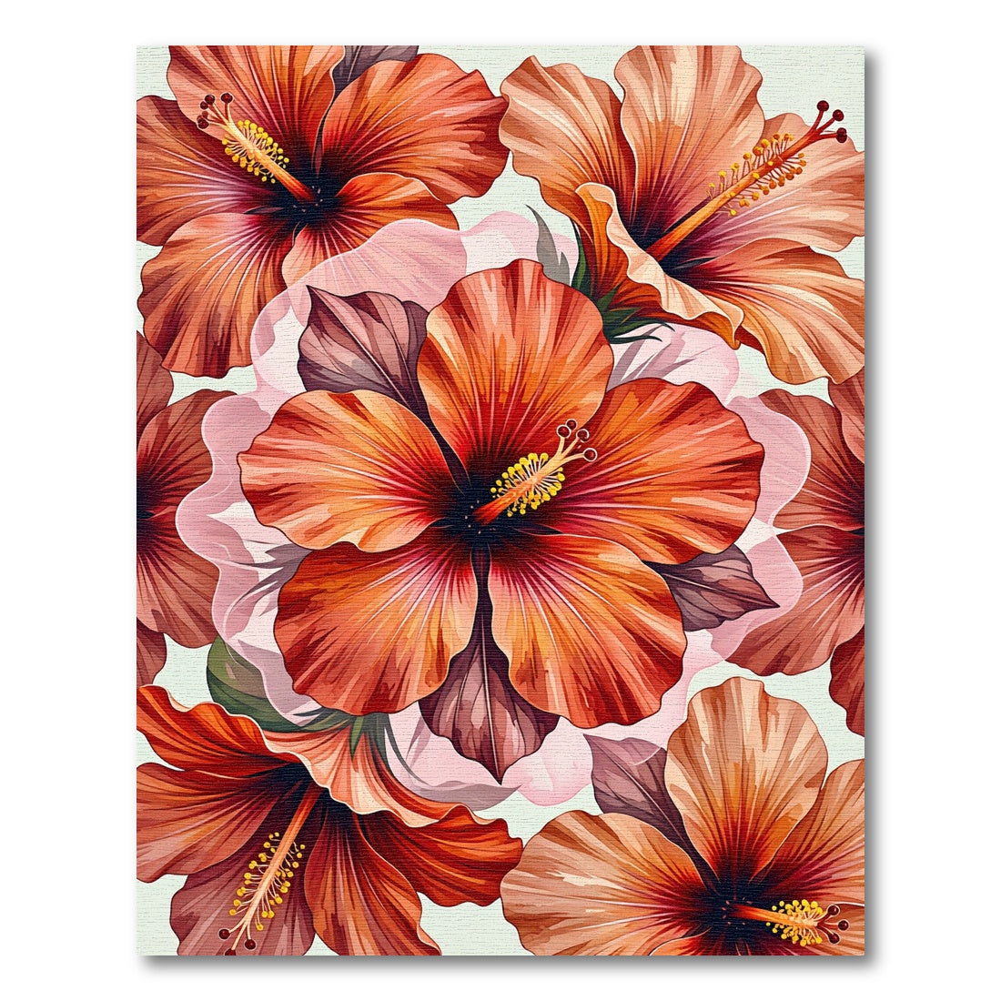 Vibrant Orange Tropical Hibiscus Floral Rug