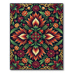 Vibrant Crimson Floral Ornate Symmetry Rug