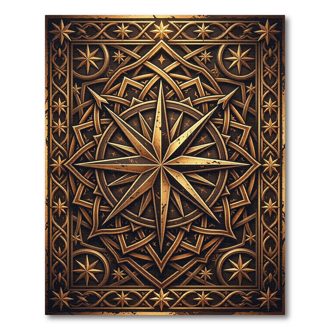 Opulent Golden Compass Star Medallion Rug