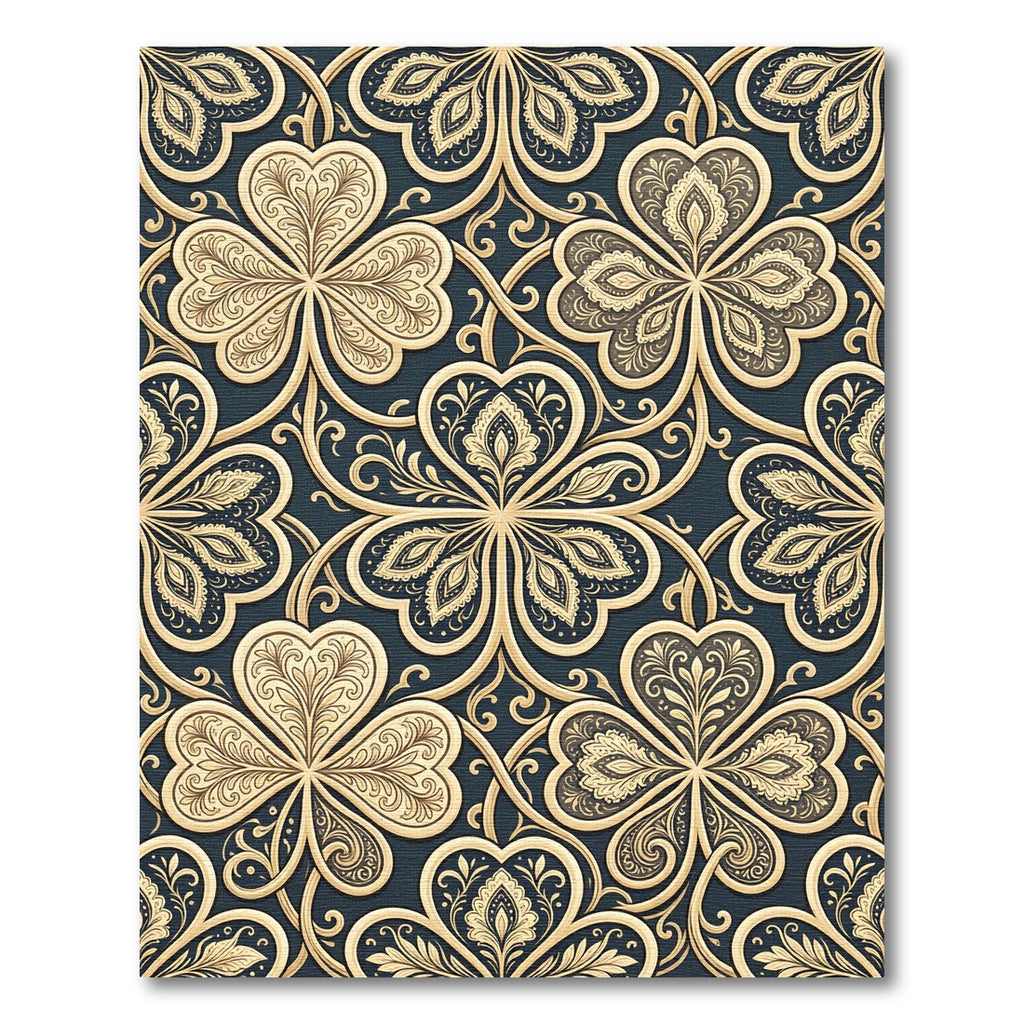 Ornate Golden Clover Charcoal Damask Rug