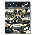 Celestial Paw Print Navy Striped Art Rug