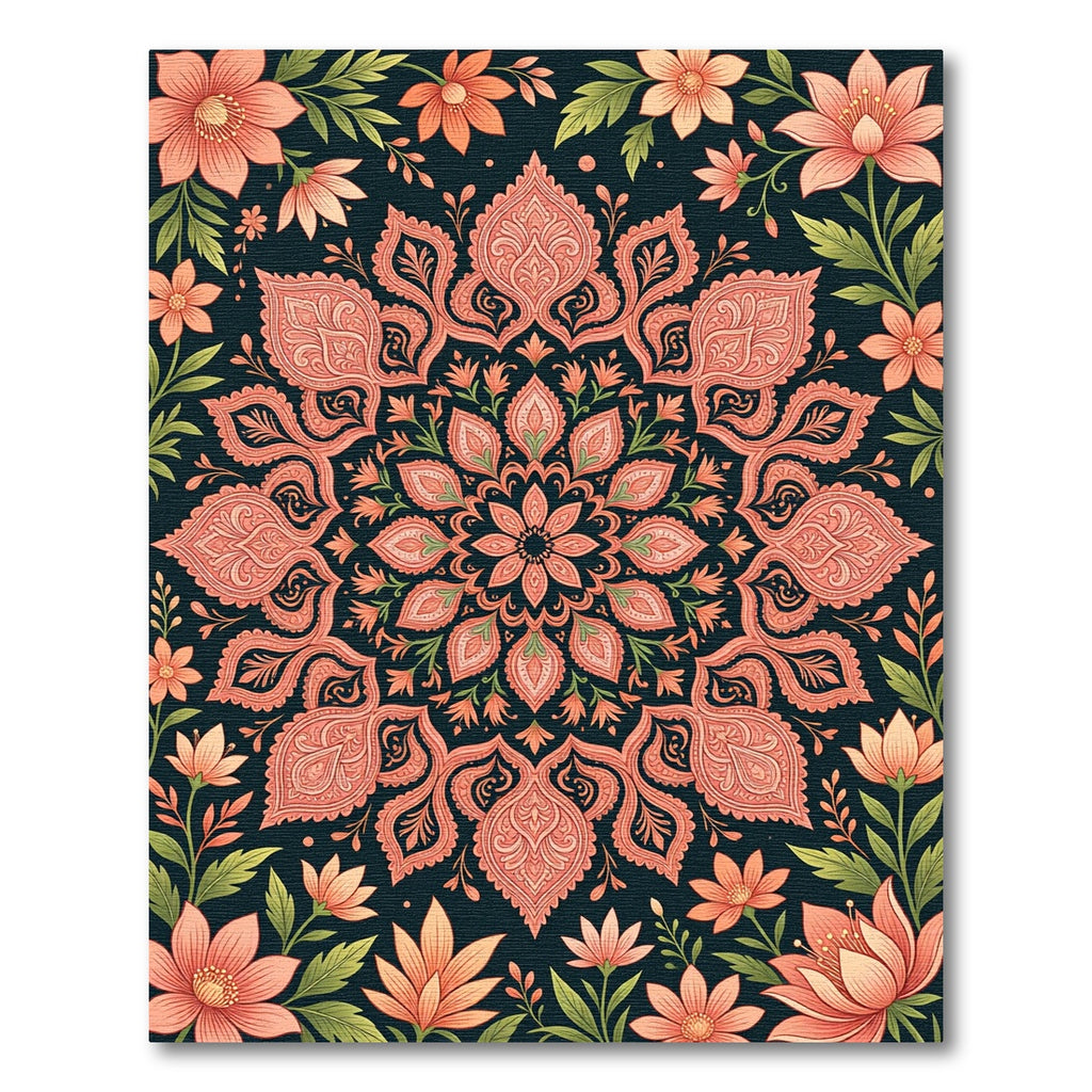 Coral Botanical Paisley Mandala Rug