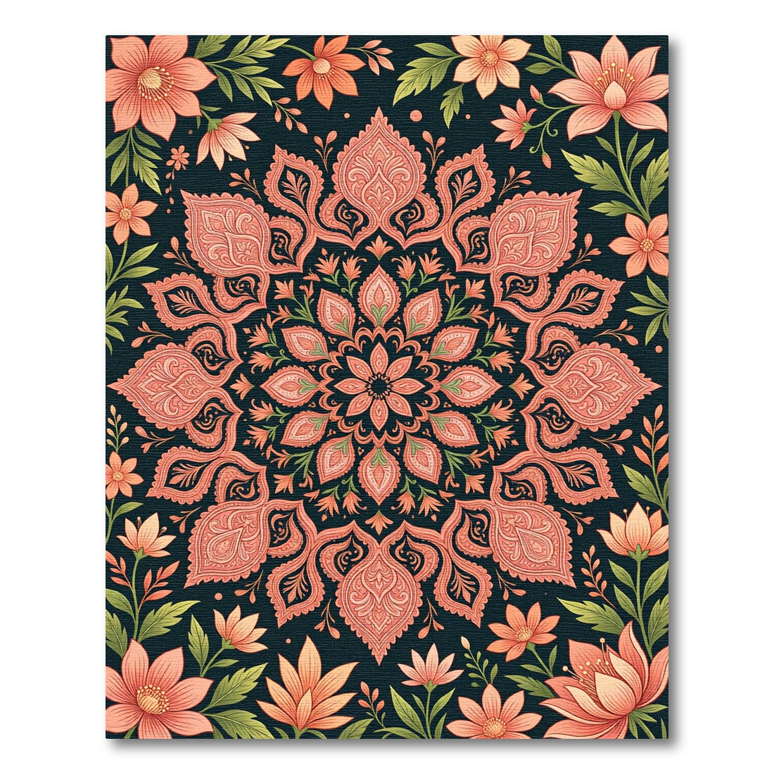 Coral Botanical Paisley Mandala Rug