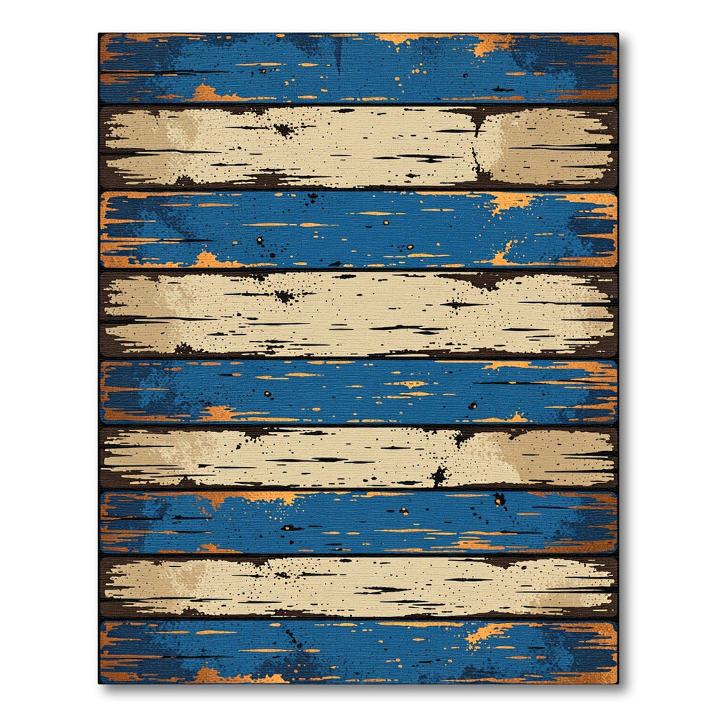 Rustic Blue and Tan Striped Plank Rug
