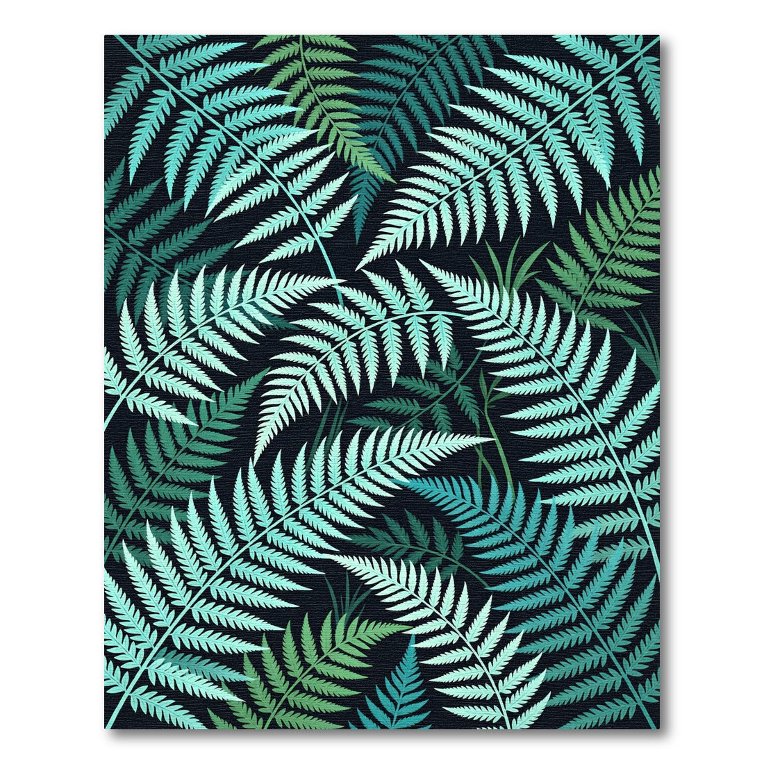 Lush Teal Tropical Fern Botanical Rug