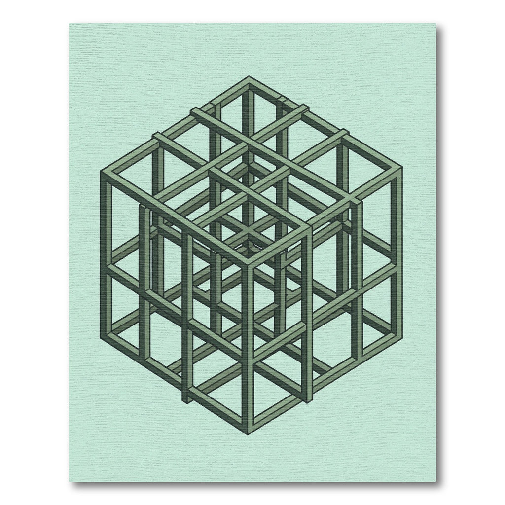 Green Geometric Illusion Cube Rug