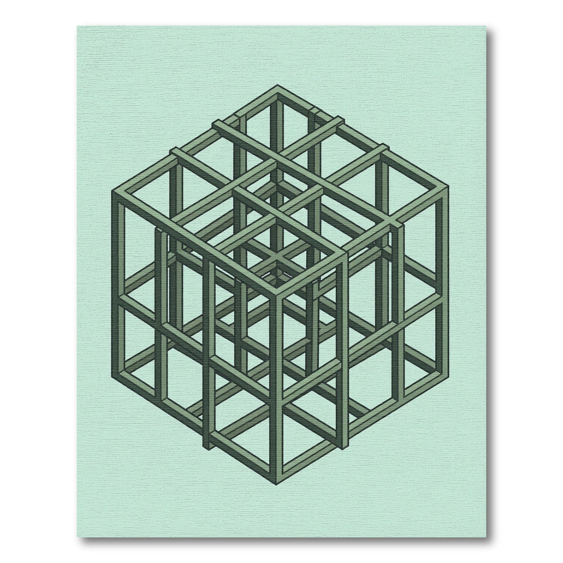 Green Geometric Illusion Cube Rug