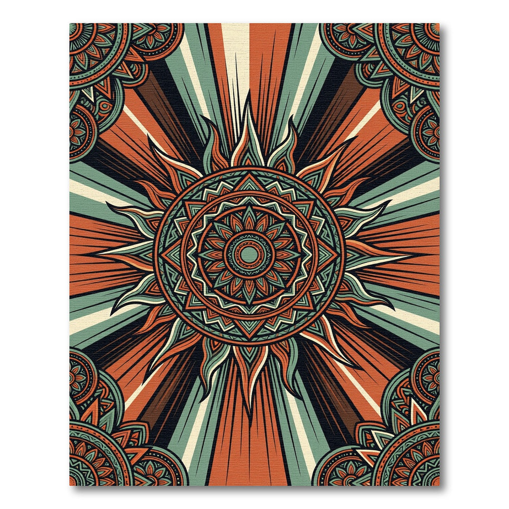 Radiant Copper Teal Sunburst Mandala Rug