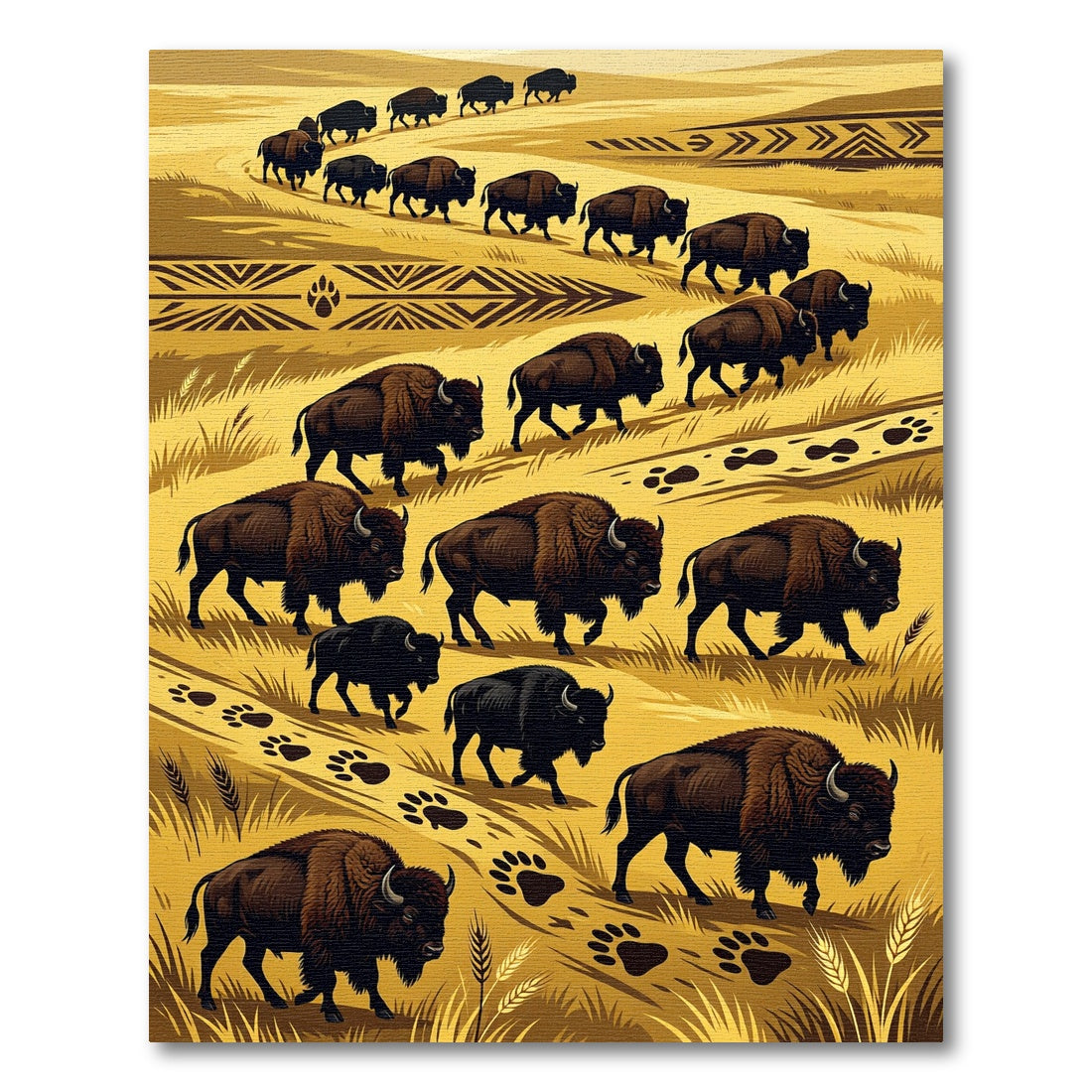Golden Bison Herd Native Art Rug