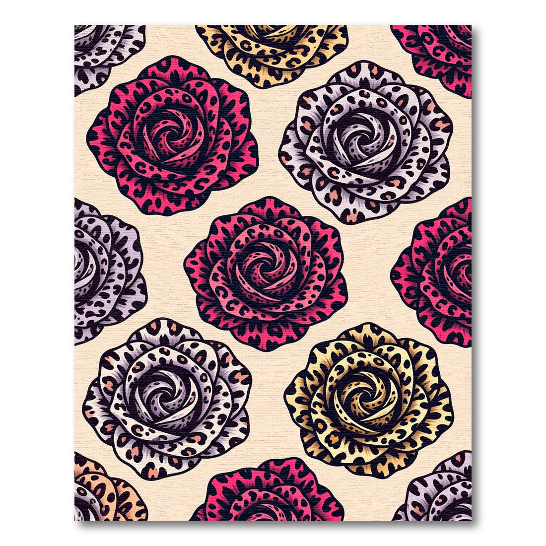 Bold Leopard Rose Floral Art Rug