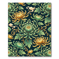 Elegant Emerald Gold Chrysanthemum Bloom Rug