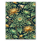 Elegant Emerald Gold Chrysanthemum Bloom Rug