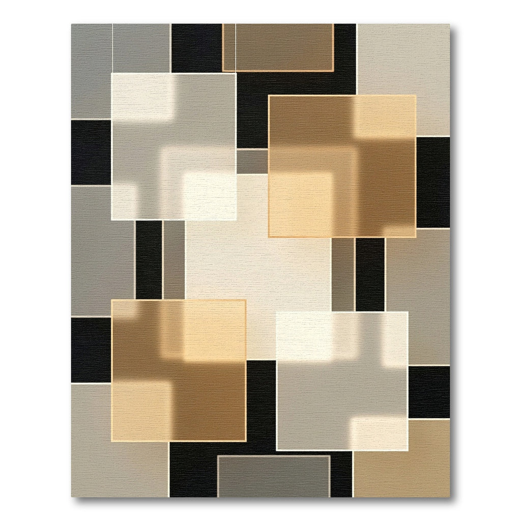 Modern Geometric Neutral Grid Composition Rug