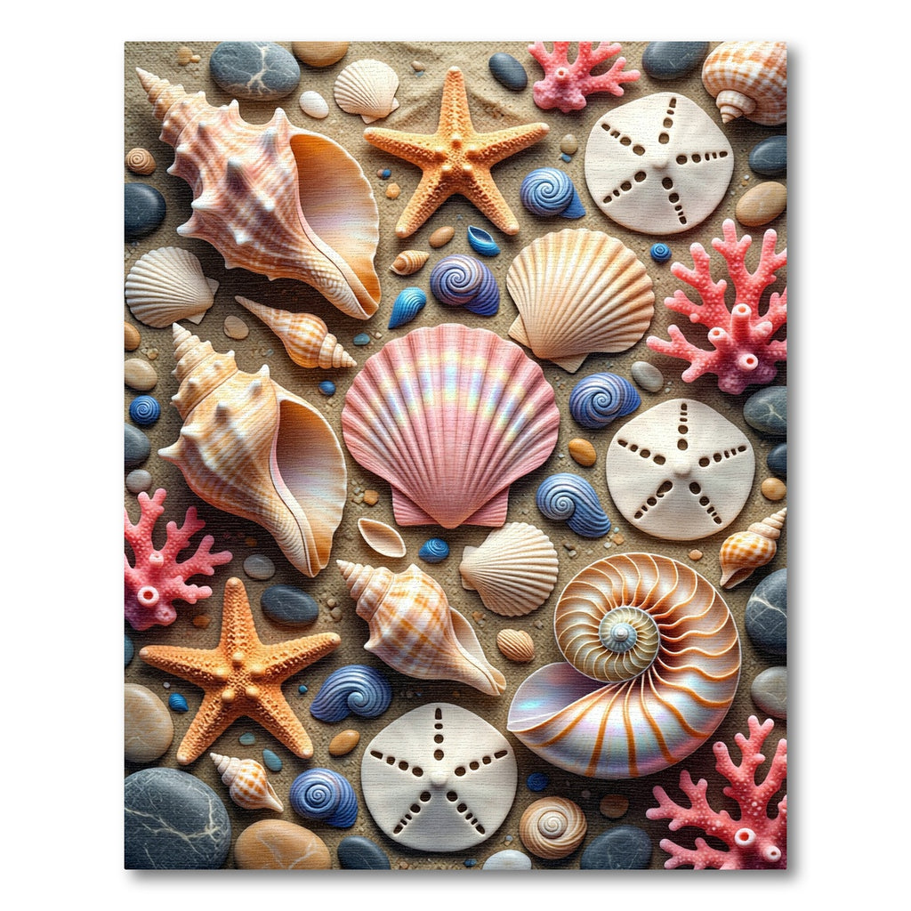 Coastal Seashell and Starfish Beach Art Rug
