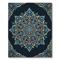 Ornate Blue and Gold Floral Mandala Rug