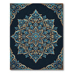 Ornate Blue and Gold Floral Mandala Rug
