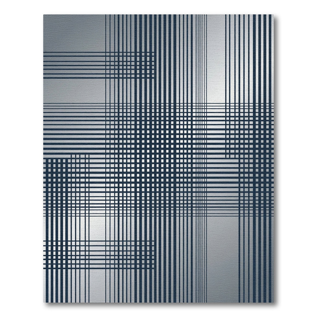 Dark Blue Grid Intersecting Lines Rug