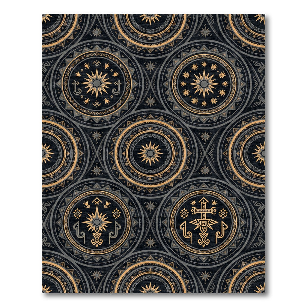 Black Golden Medallion Circular Brocade Rug