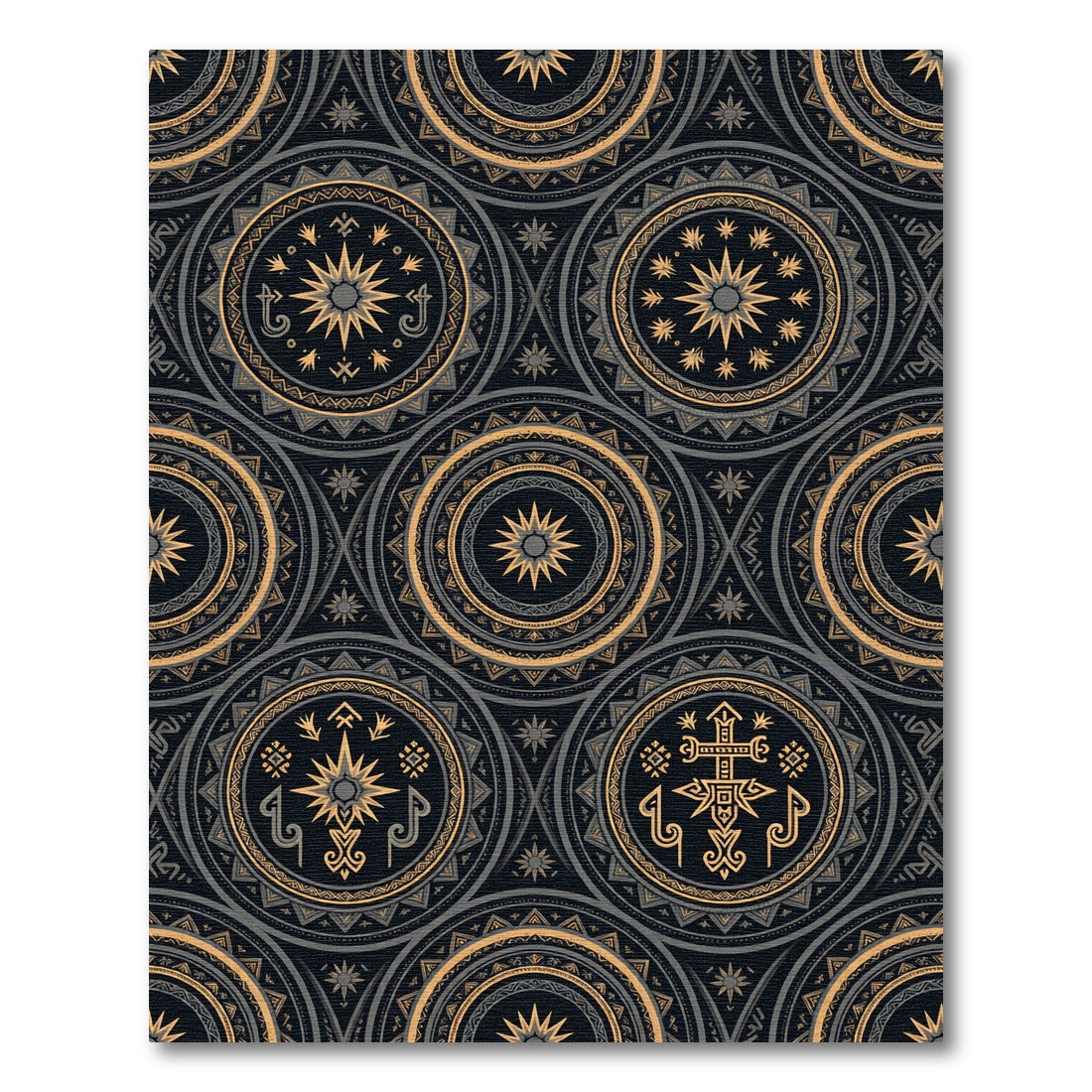 Black Golden Medallion Circular Brocade Rug