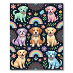 Playful Rainbow Puppy and Flower Medallion Rug