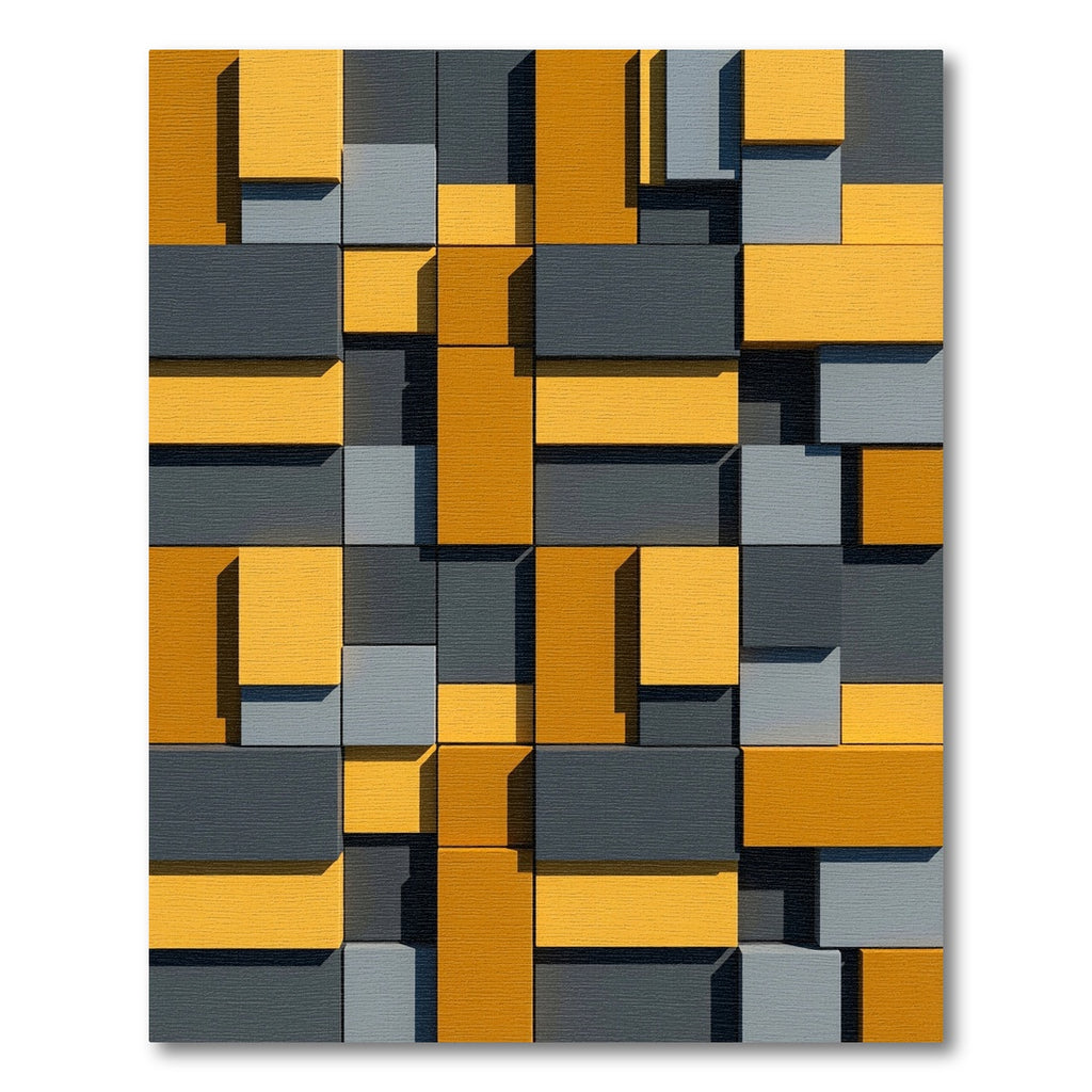 Modern Golden Yellow and Charcoal Geometric Blocks Rug