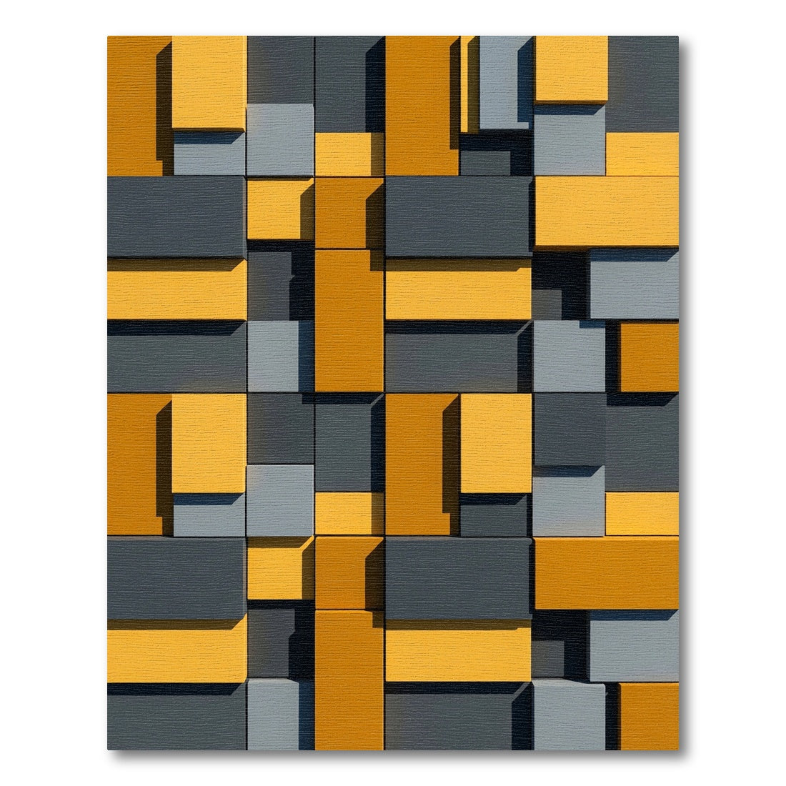 Modern Golden Yellow and Charcoal Geometric Blocks Rug
