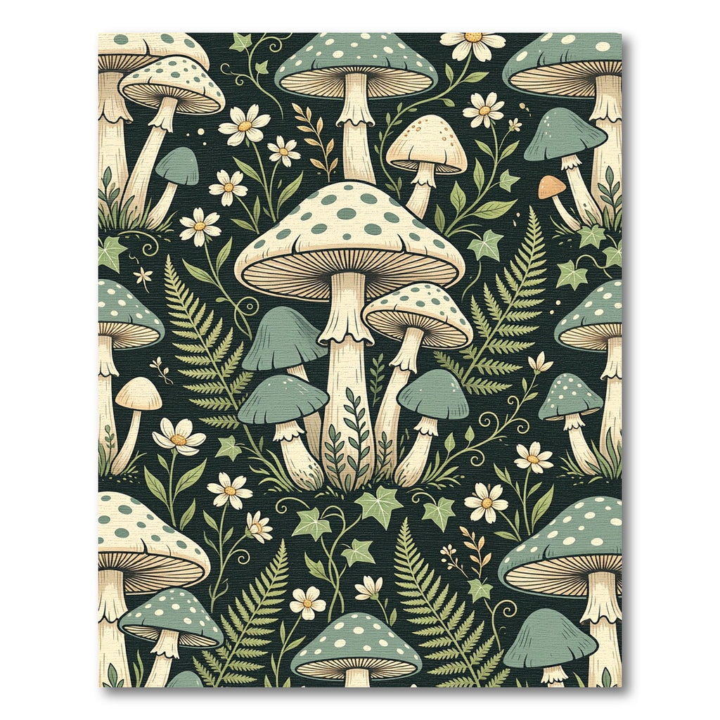 Whimsical Sage Mushroom Forest Fern Rug