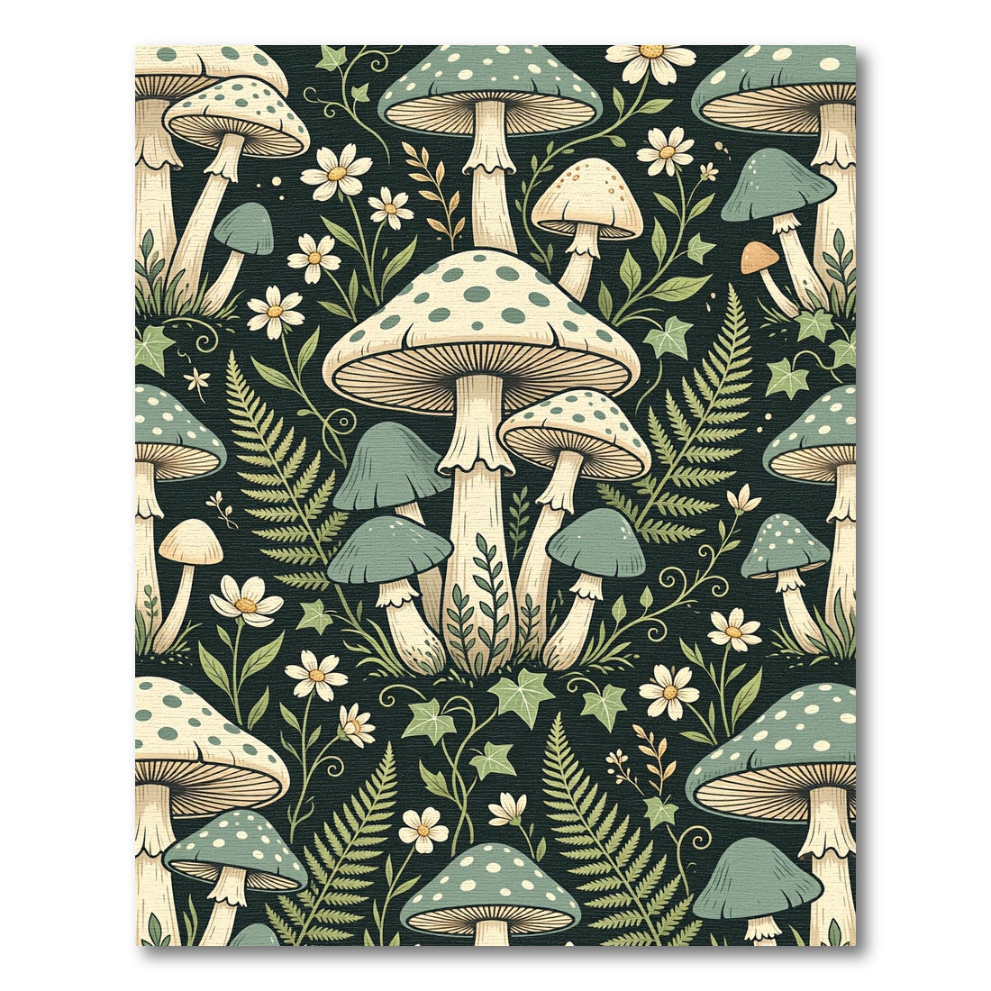 Whimsical Sage Mushroom Forest Fern Rug